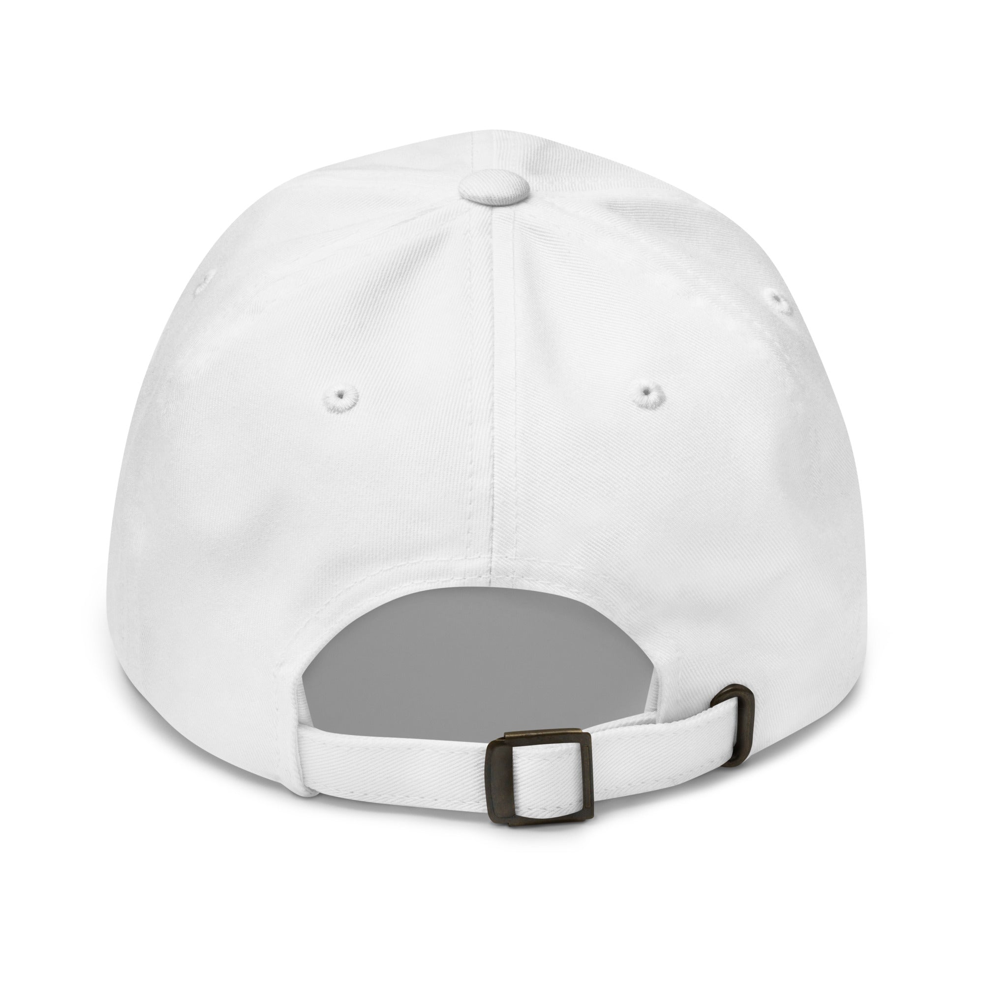 Local Boy white dad hat back view – adjustable antique buckle strap