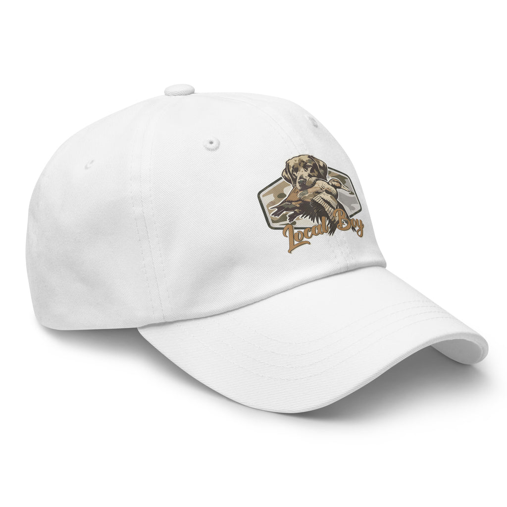 White Local Boy dad hat side view – duck hunting outdoor cap