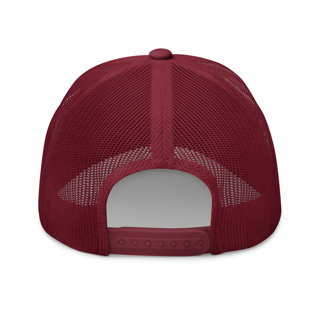 May the Forest Be With You cranberry trucker hat back view – adjustable snapback closure