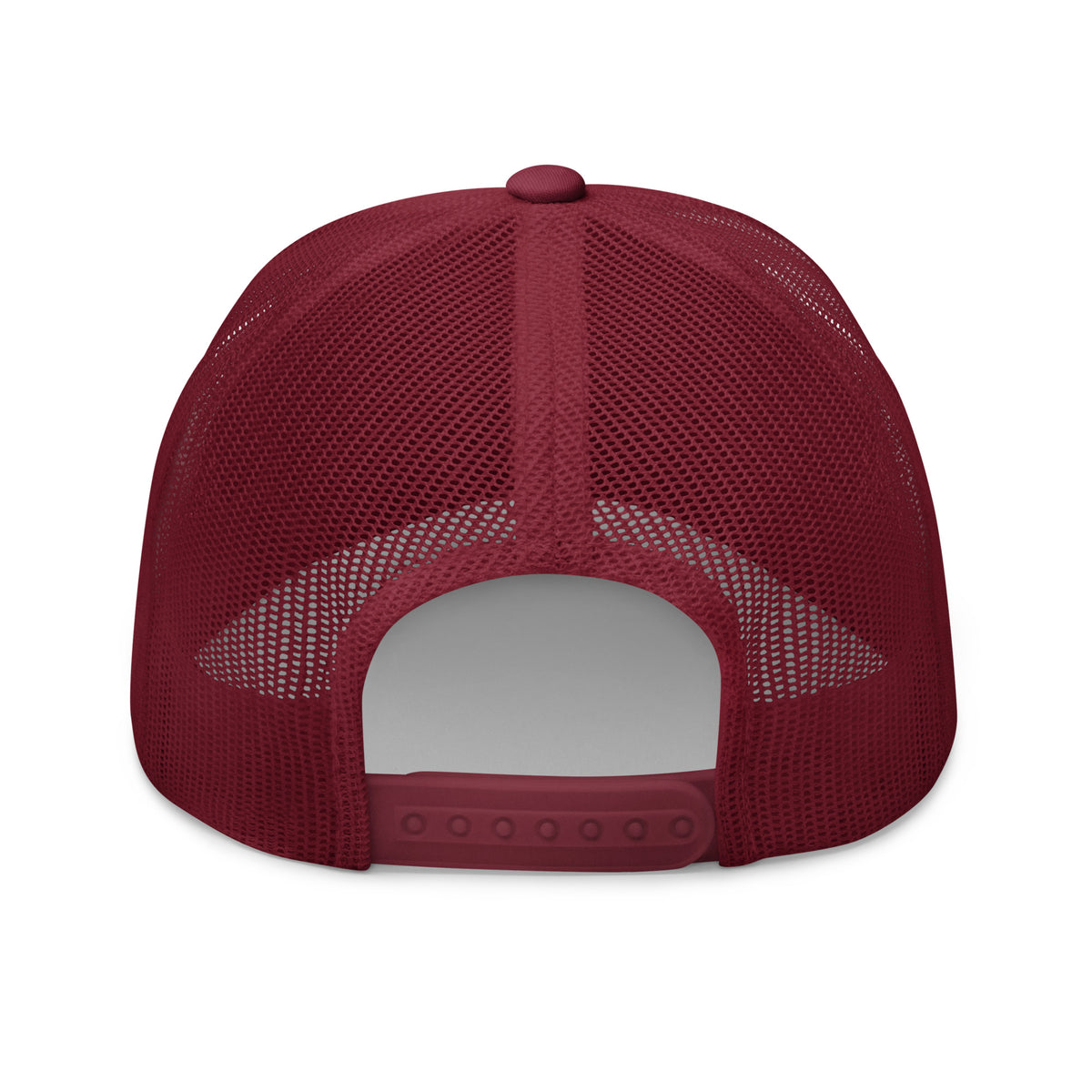 May the Forest Be With You cranberry trucker hat back view – adjustable snapback closure