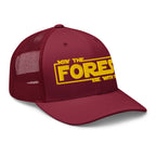 Cranberry May the Forest Be With You trucker hat side view – funny outdoor cap for campers