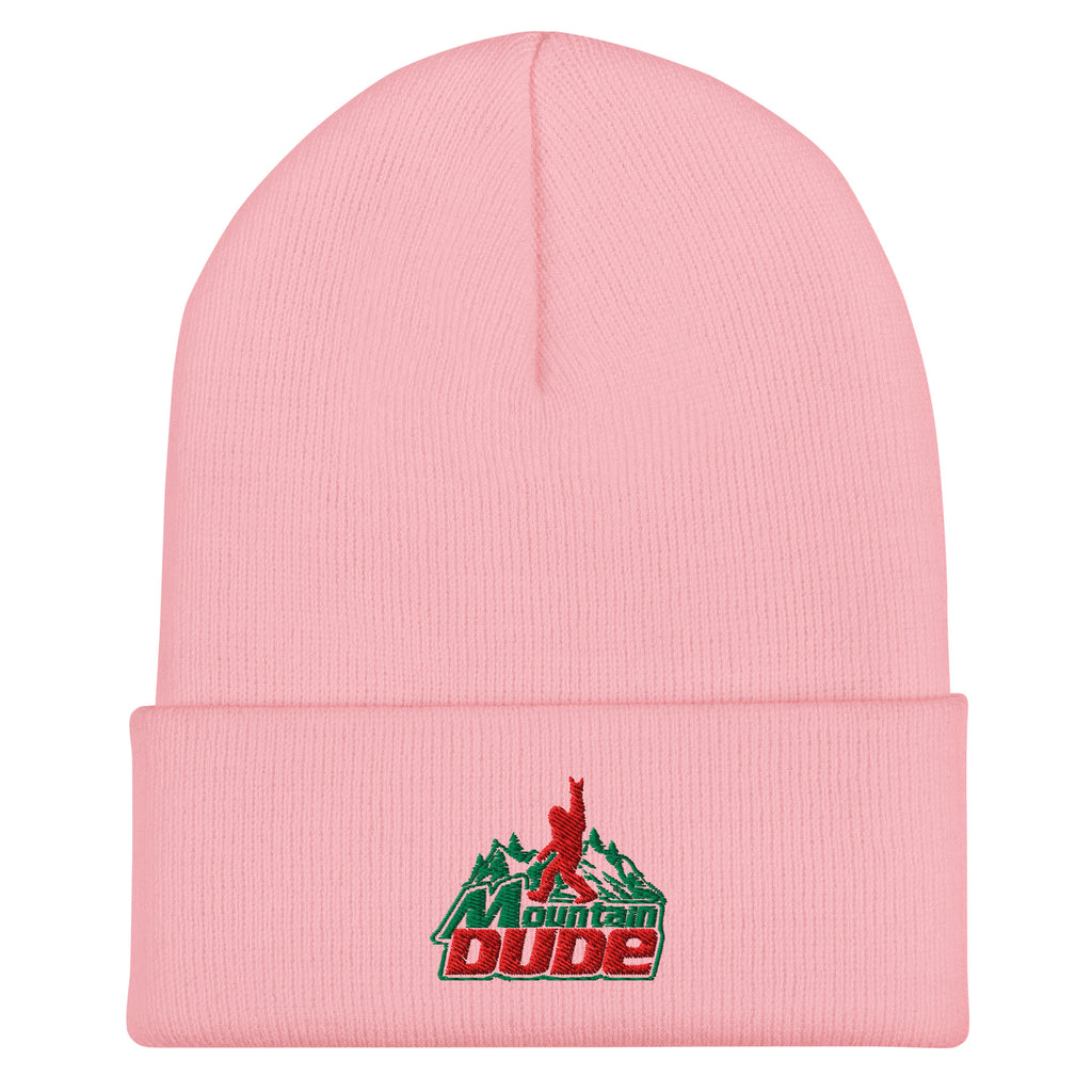 Mountain Dude embroidered baby pink beanie – funny hiking outdoor winter hat