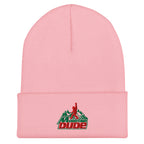 Mountain Dude embroidered baby pink beanie – funny hiking outdoor winter hat