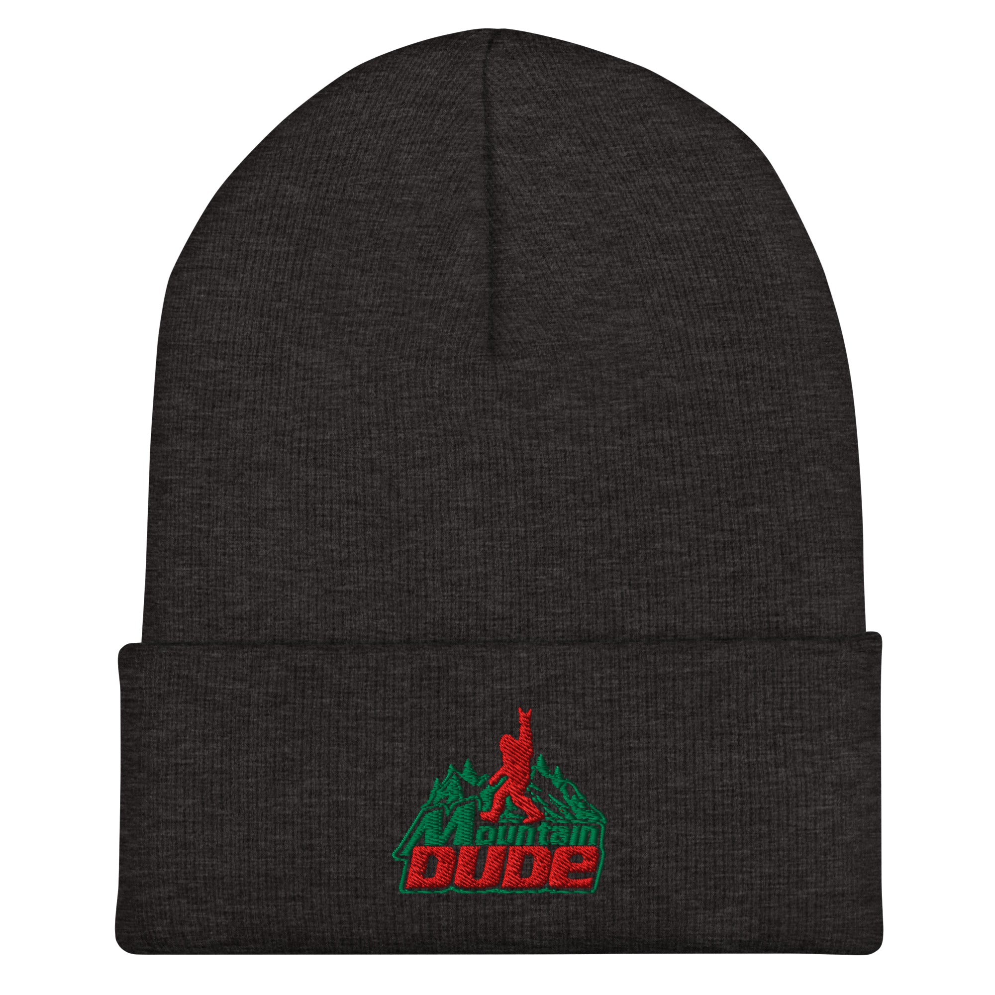 Mountain Dude embroidered dark gray beanie – funny hiking cold weather hat