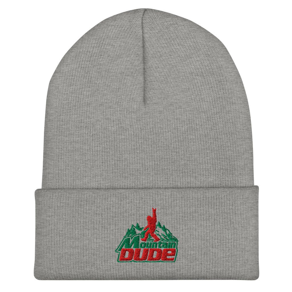 Mountain Dude embroidered gray heather beanie – funny hiking outdoor winter hat