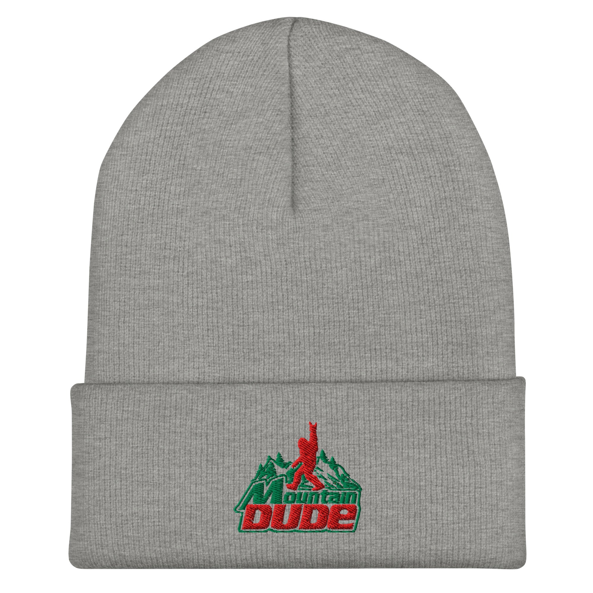 Mountain Dude embroidered gray heather beanie – funny hiking outdoor winter hat