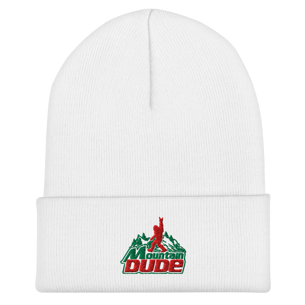 Mountain Dude embroidered white beanie – funny hiking outdoor winter hat