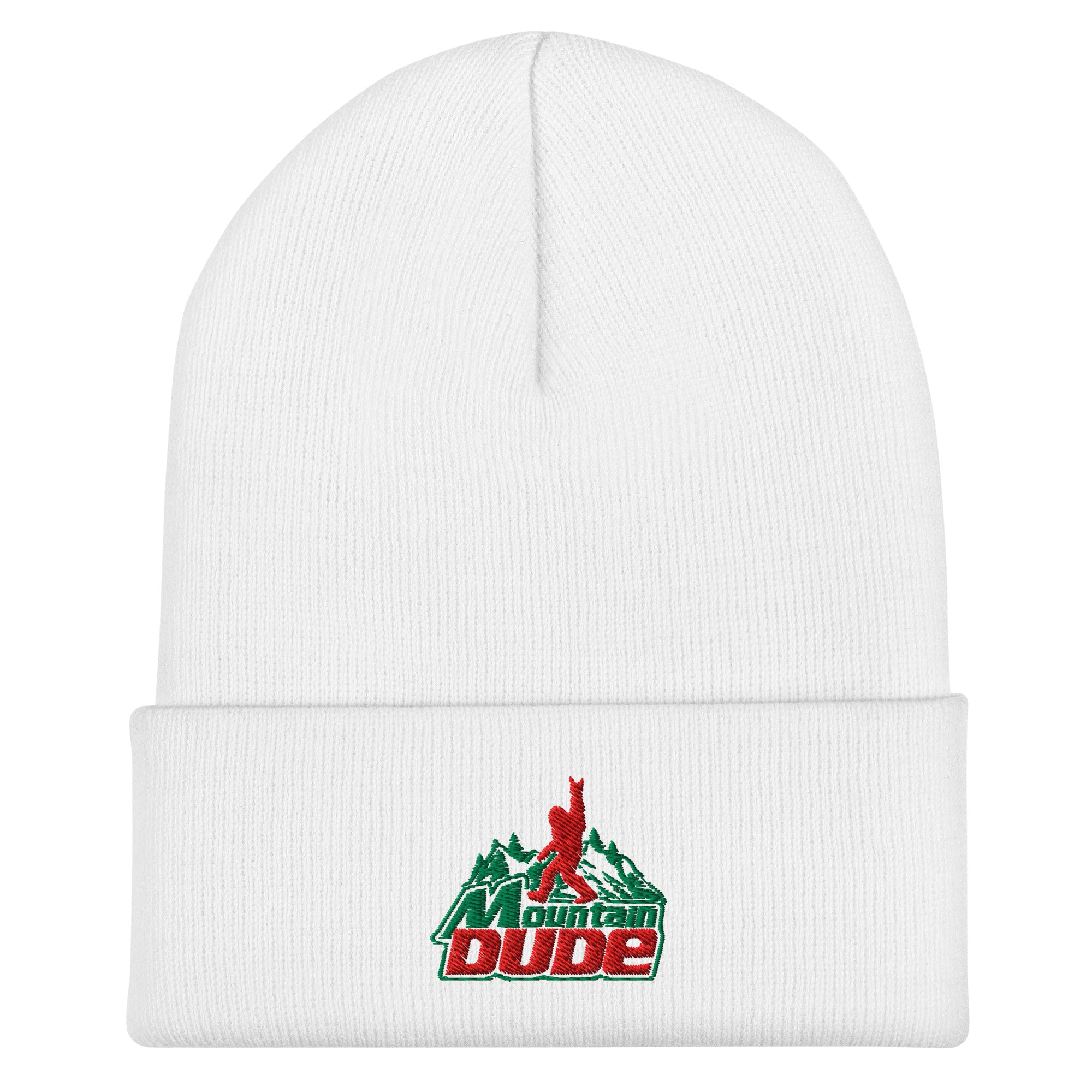 Mountain Dude embroidered white beanie – funny hiking outdoor winter hat