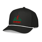 Black Mountain Dude rope hat with white rope side view – funny embroidered hiking cap