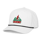 White Mountain Dude rope hat with black rope side view – funny embroidered hiking cap
