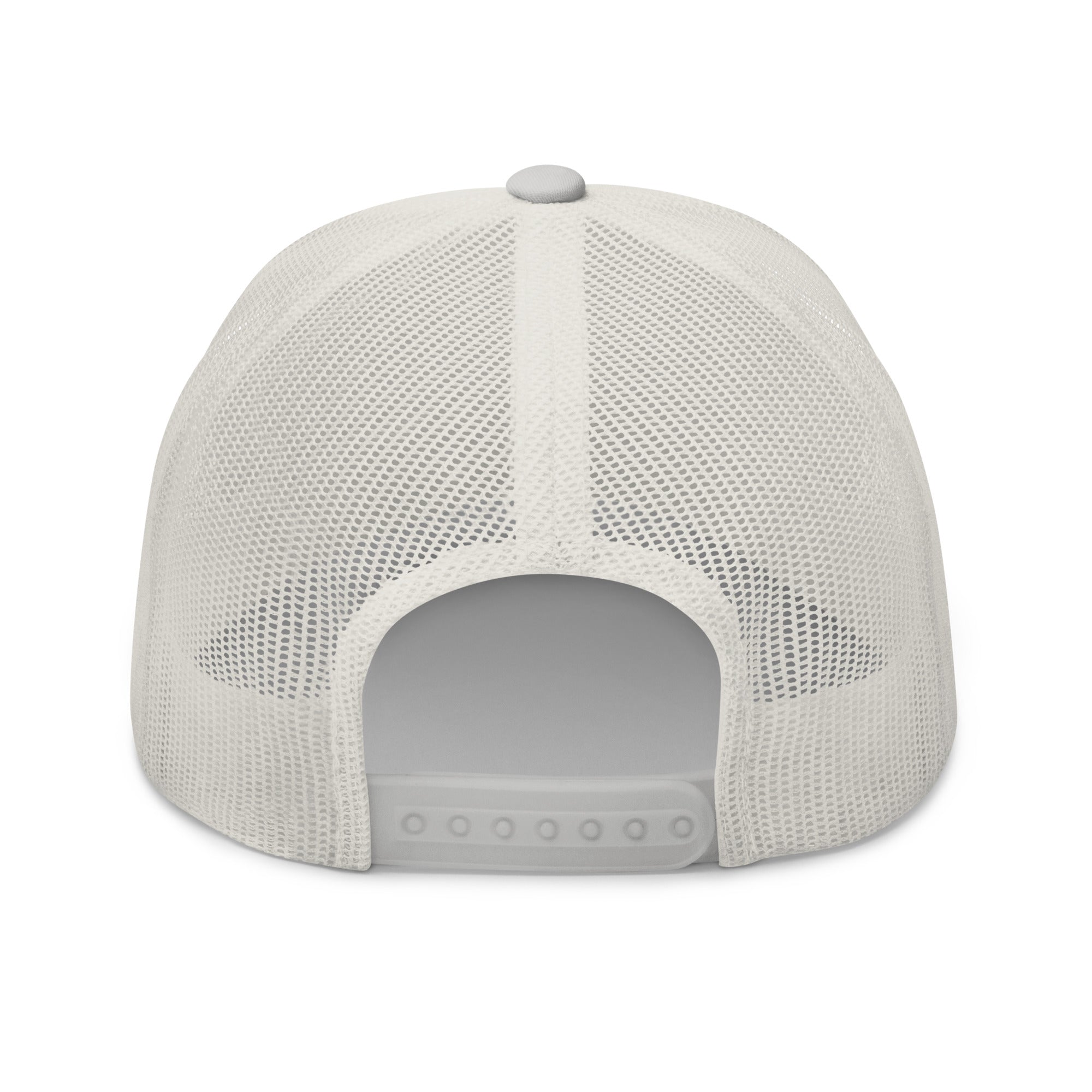 Mountain Dude silver trucker hat back view – adjustable snapback closure