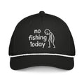 No Fishing Today embroidered black rope hat with white rope front view – funny fishing cap