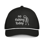 No Fishing Today embroidered black rope hat with white rope front view – funny fishing cap