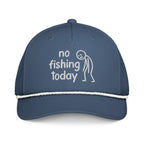 No Fishing Today embroidered light blue rope hat with white rope front view – funny fishing cap