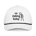 No Fishing Today embroidered white rope hat with black rope front view – funny fishing cap