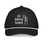 No Hiking Today embroidered black rope hat with white rope front view – funny hiking cap