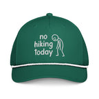 No Hiking Today embroidered kelly green rope hat with white rope front view – funny hiking cap
