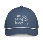 No Hiking Today embroidered light blue rope hat with white rope front view – funny hiking cap