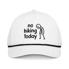 No Hiking Today embroidered white rope hat with black rope front view – funny hiking cap