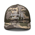 No Hunting Today embroidered camo trucker hat front view – funny hunting cap