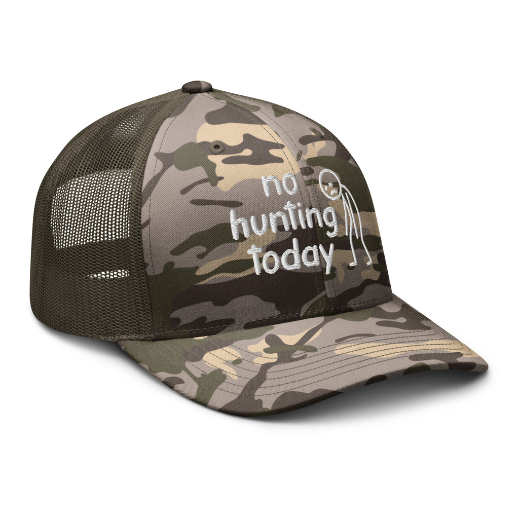 No Hunting Today camo trucker hat side view – funny embroidered hunting cap