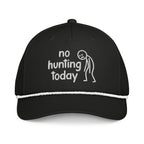 No Hunting Today embroidered black rope hat with white rope front view – funny hunting cap