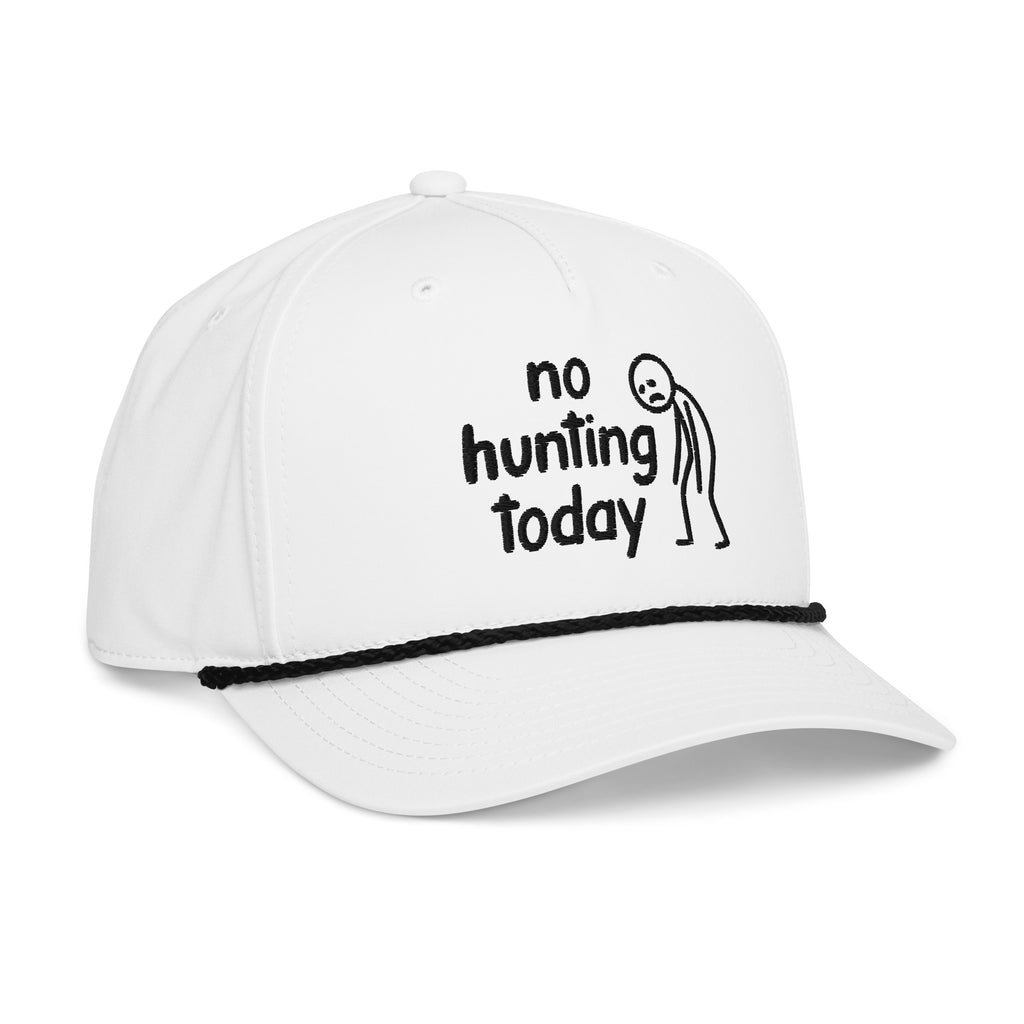 White No Hunting Today rope hat with black rope side view – funny embroidered hunting cap