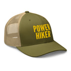 Moss and khaki mesh Power Hiker trucker hat gold embroidery side view – embroidered cap for hikers