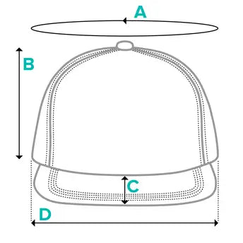 Outdoorz Hats size guide for rope hats with labeled dimensions
