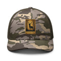 The Hunter tarot card embroidered camo trucker hat front view – deer hunting cap