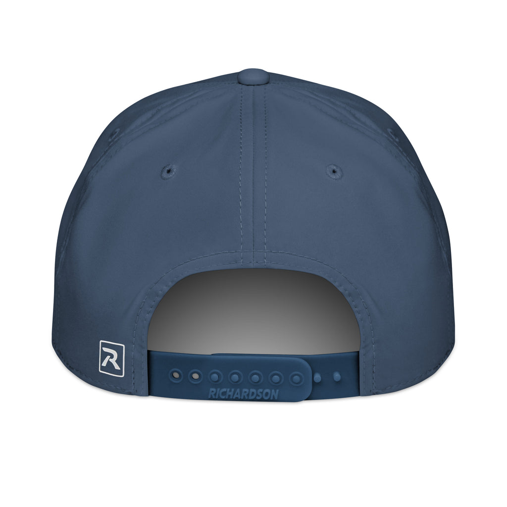 Turkey hunting light blue rope hat with white rope back view – adjustable snapback closure