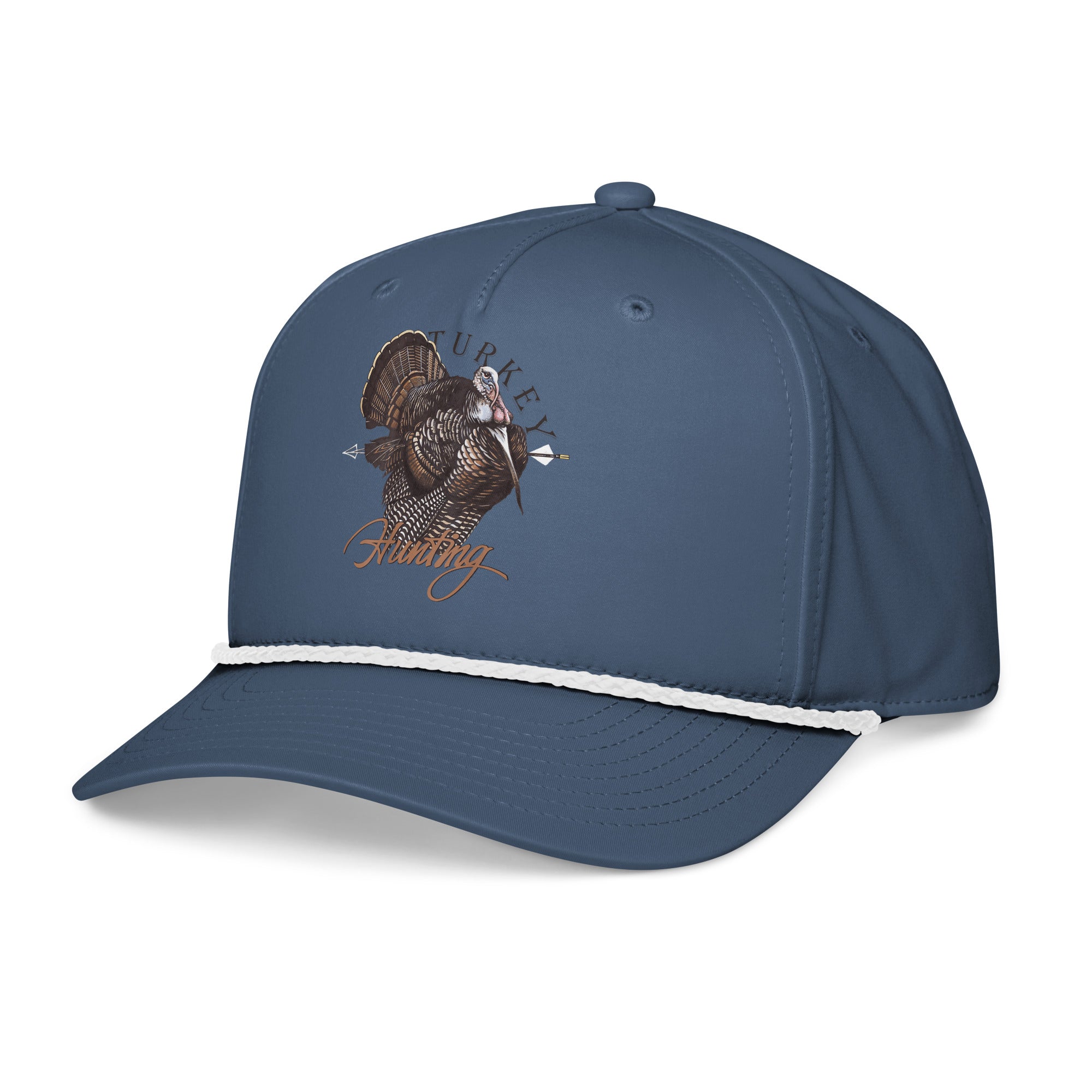 Light blue turkey hunting rope hat left side view – outdoor turkey hunting cap