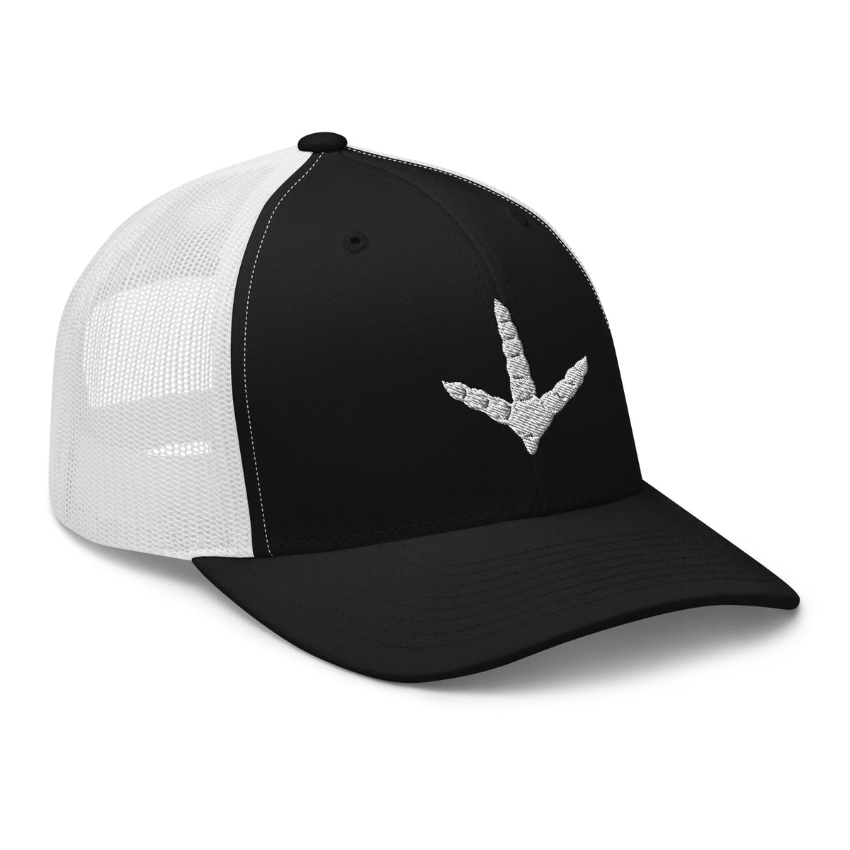 Black and white mesh turkey track trucker hat side view – funny turkey hunting cap for men and women